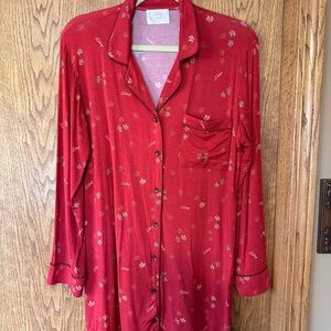Charming Red Floral Button-Up Sleep Dress Size Small